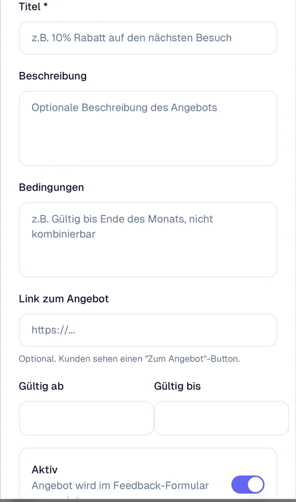 Angebot anlegen im Dashboard