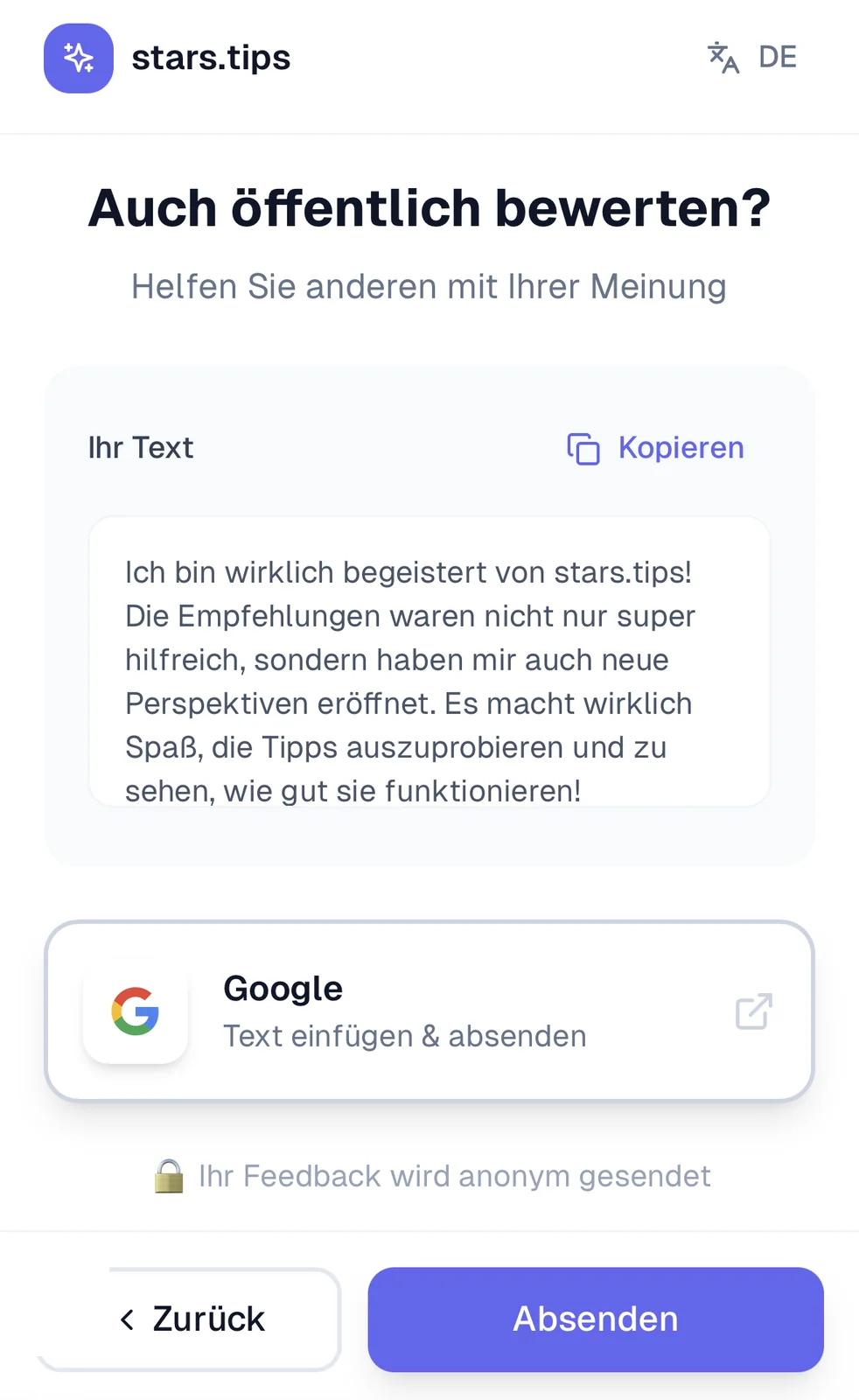 Auch öffentlich bei Google bewerten