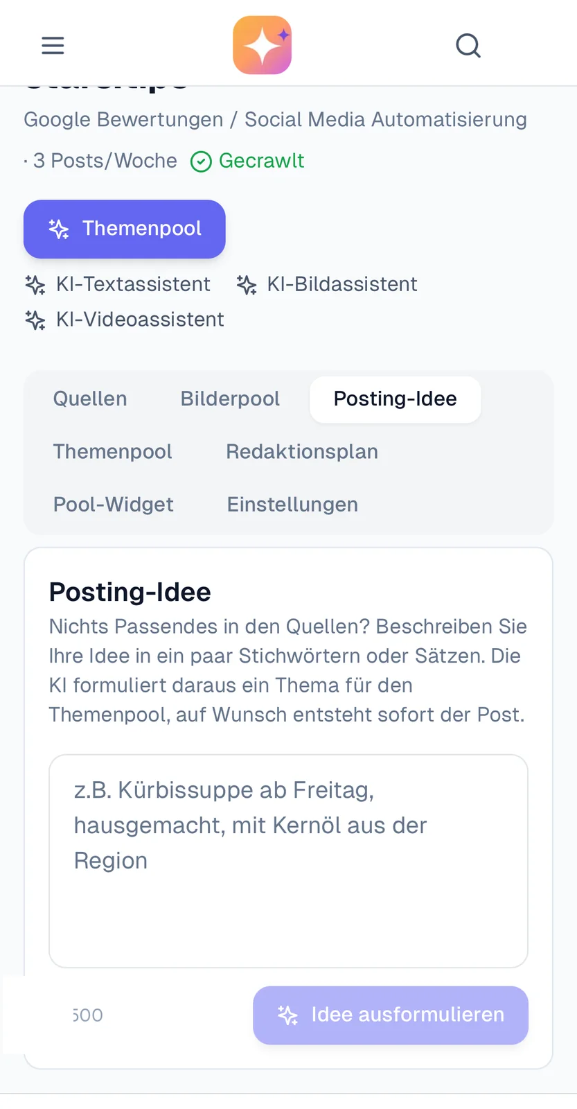Posting-Idee aus ein paar Stichwörtern